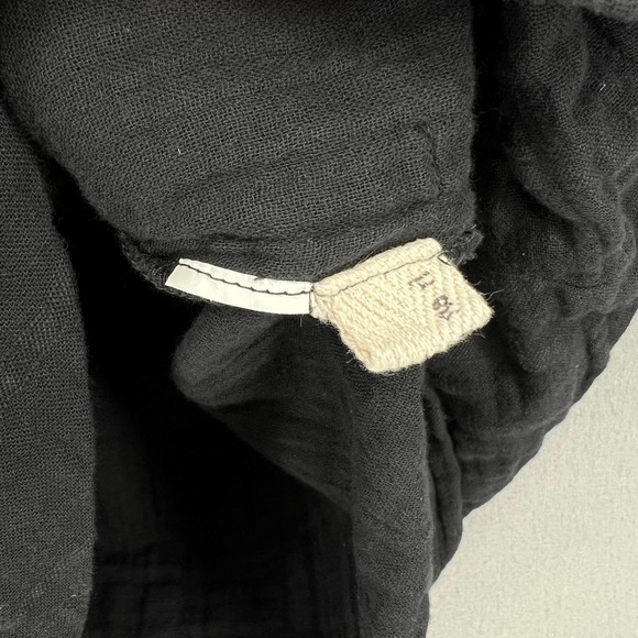 Black Womens Medium Cotton gauze Short Sleeve Tunic Top Funnel neck Pocket - Picture 8 of 11